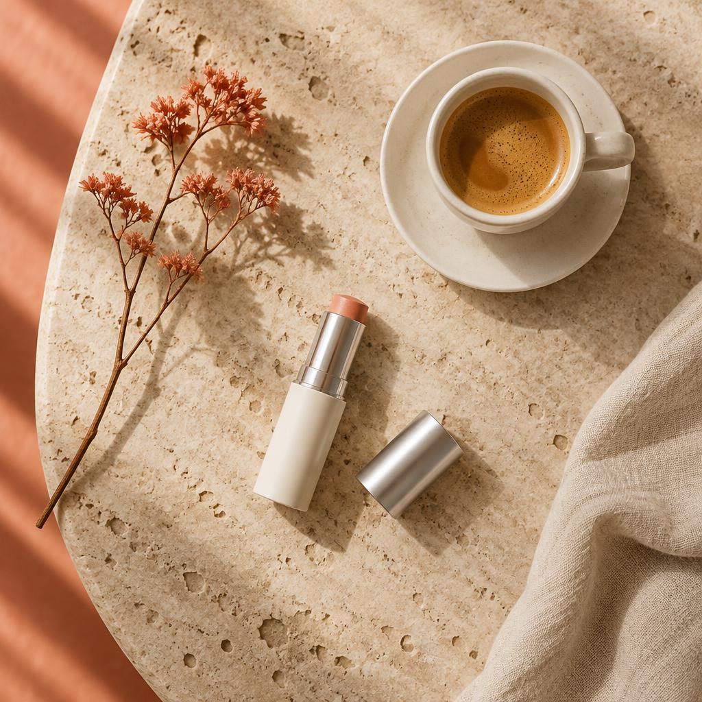 Uno stick da makeup su un tavolo di travertino